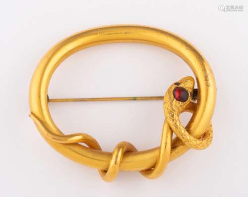 Belle broche en forme de serpent du XIXe siècle en métal dor