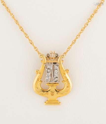 Pendentif en forme de lyre en or jaune et blanc 14k (585 mil