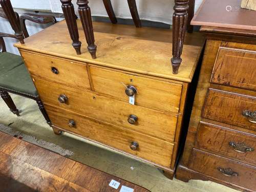 An early 19th century pine four drawer chest, width 110cm, d...