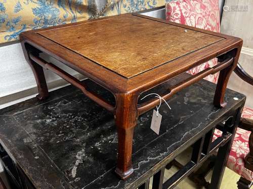 A Chinese carved hardwood square low table, width 59cm, heig...