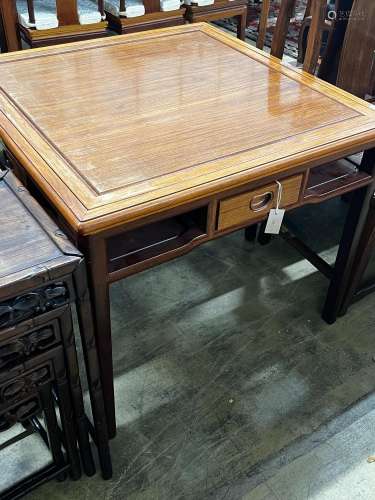 A Chinese square padouk wood four drawer gaming table, width...
