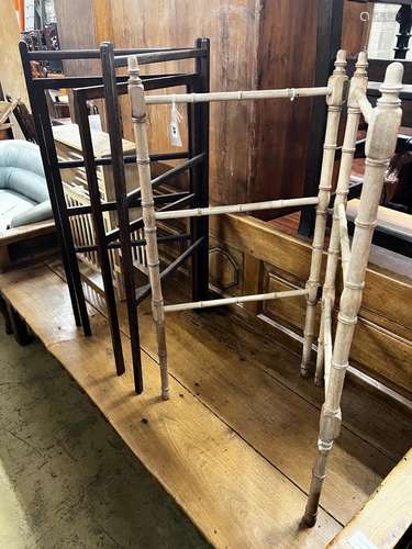 A 19th century faux bamboo folding towel rail together with ...