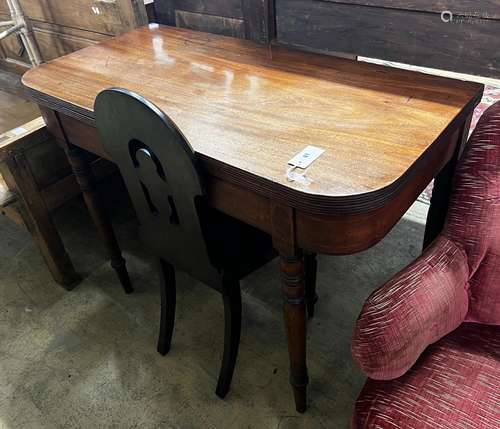 A Regency mahogany folding tea table, width 106cm, depth 52c...