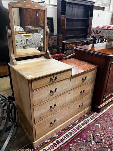 A late Victorian part marble topped four drawer pine dressin...