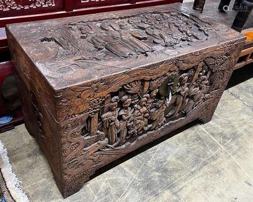 A Chinese carved camphorwood trunk, length 104cm, depth 52cm...