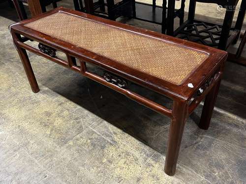 A Chinese caned hardwood rectangular low table, length 110cm...