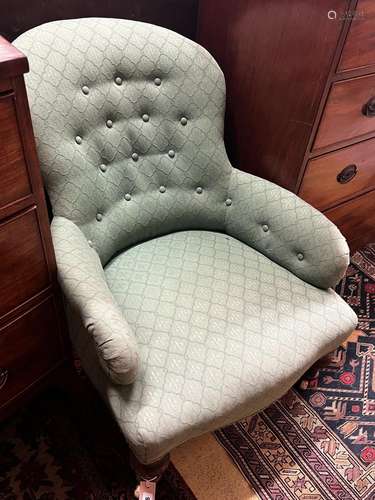 A Victorian upholstered spoon back armchair, width 66cm, dep...