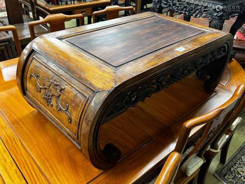 A Chinese carved hongmu low table, length 89cm, depth 45cm, ...