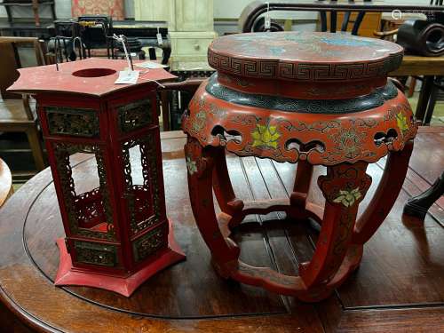 A Chinese red lacquer circular vase stand, diameter 44cm, he...