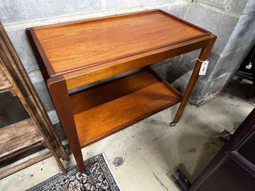 A Remploy teak two tier tea trolley, width 71cm, depth 41cm,...