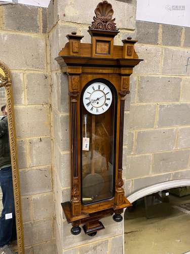 A late 19th century walnut Vienna Regulator wall clock, heig...