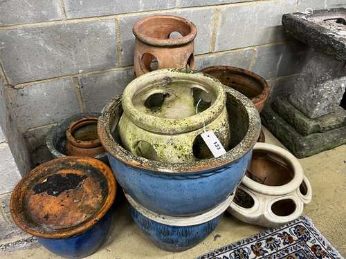 Ten assorted terracotta and glazed earthenware garden plante...