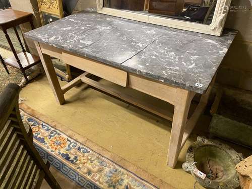 A bleached oak rectangular marble topped kitchen table, widt...