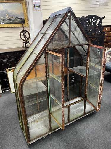 A vintage arched greenhouse on wheeled base, width 136cm, de...