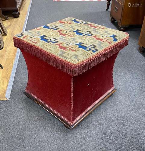 A Victorian tapestry upholstered hinged box seat stool, widt...