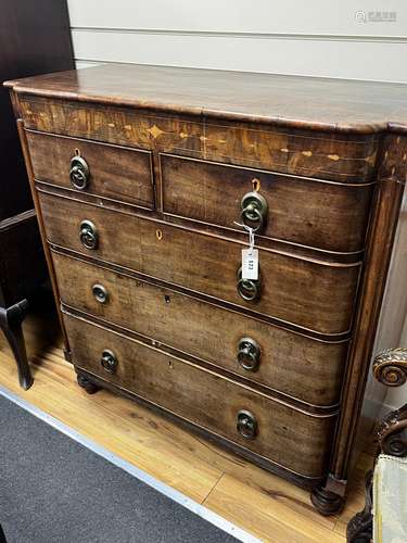 A Regency inlaid mahogany bow front chest, width 108cm, dept...