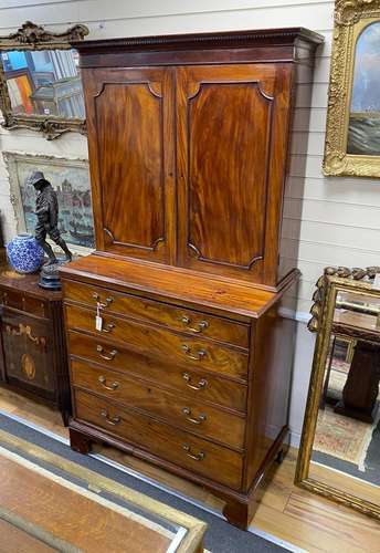 A George III mahogany secretaire cabinet, width 108cm, depth...