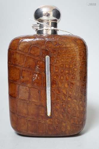 A large Dixons crocodile skin covered hip flask, early 20th ...