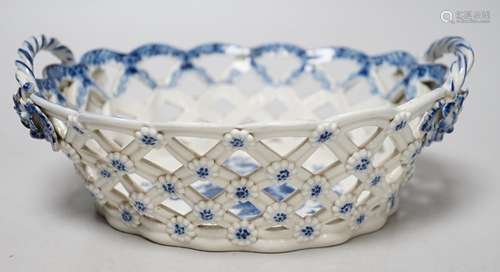 An 18th century Caughley basket printed with fir cones, unde...