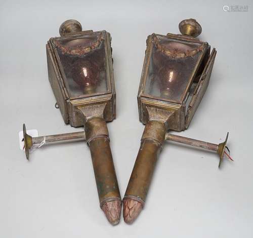 A pair of Victorian coaching lamps, converted to electricity...