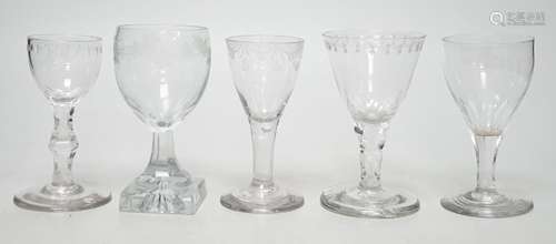 Five Georgian drinking glasses, tallest 12.5cm