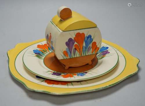 A Clarice Cliff seventeen piece Autumn Crocus part teaset, i...