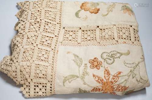 A 19th century Arts and Crafts bedcover; embroidered on line...