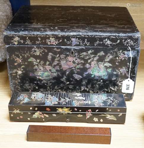 A late 19th century Chinese lacquer box, two smaller Japanes...