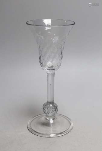 A Georgian honeycomb moulded wine glass, 19.5cms high