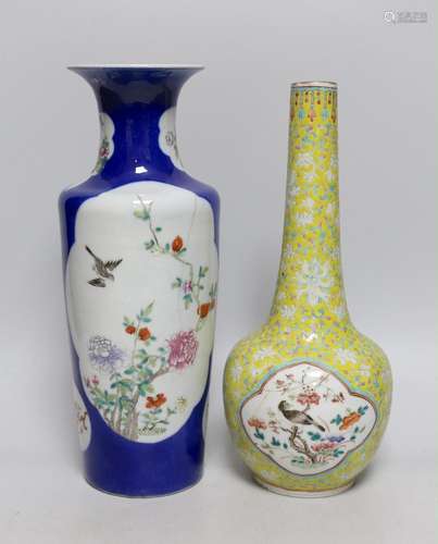 Two late 19th century Chinese porcelain vases, 31cm high, a/...