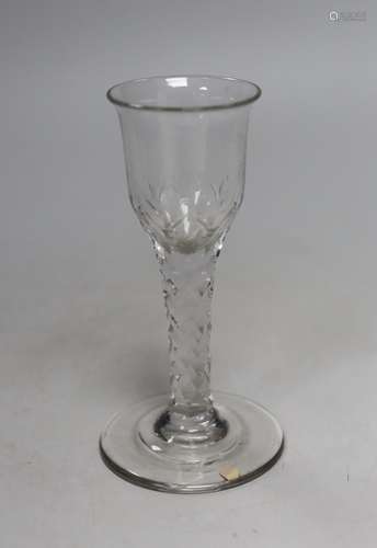 A George III facet stem wine glass, 15cms high