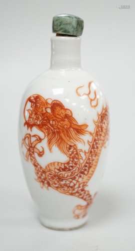 A Chinese rouge-de-fer dragon snuff bottle, late 19th centur...