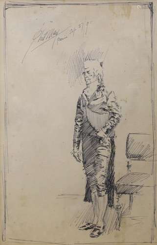 Phil May (1864-1903), pen and ink, Sketch of a standing Geor...