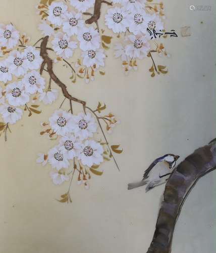 Chinese School, gouache on silk, Blossom and bird on a branc...