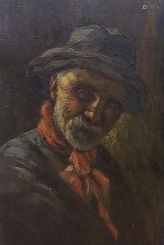 J. Jacobs, oil on board, Portrait of a gentleman wearing a r...