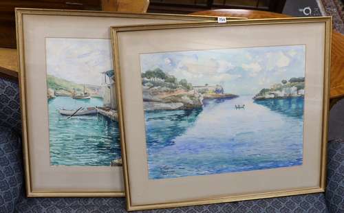 Busser, two watercolours, Cala Figuera, Mallorca, signed and...