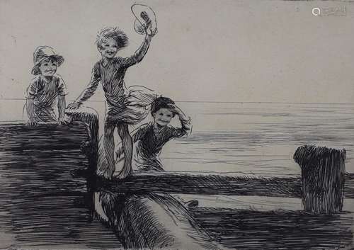 Eileen Soper, etching, The Sea Plane 1928, signed in pencil,...