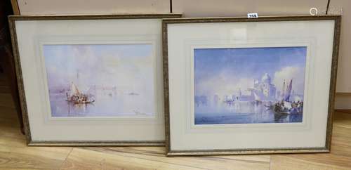 William Knox, pair of gouache, Views of Venice, signed, 26 x...