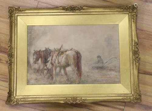 Nathaniel Hughes Baird, watercolour, Ploughman and plough ho...