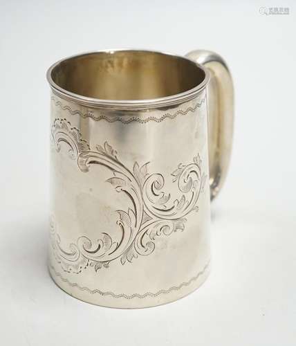 A Victorian engraved silver christening mug, Thomas White, B...