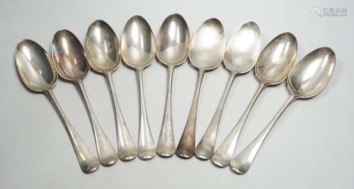 A set of nine George II silver Hanovarian? pattern tablespoo...