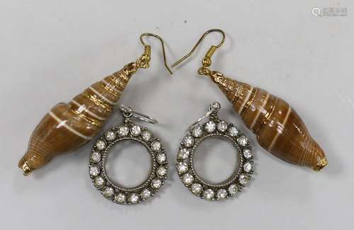 Two pairs of earrings, including paste set and mounted shell...