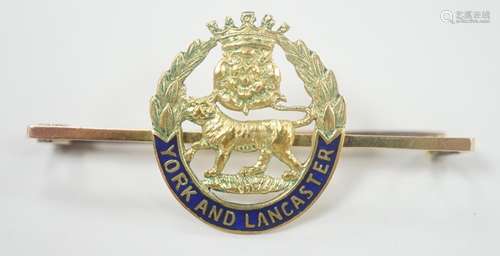 A 9ct and enamel, York and Lancaster Regimental sweethearts ...