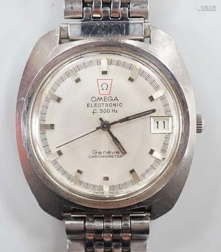 A gentlemans 1970s? stainless steel Omega Electronic wrist w...