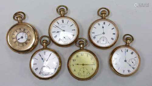 Six assorted mainly early 20th century gold plated open face...