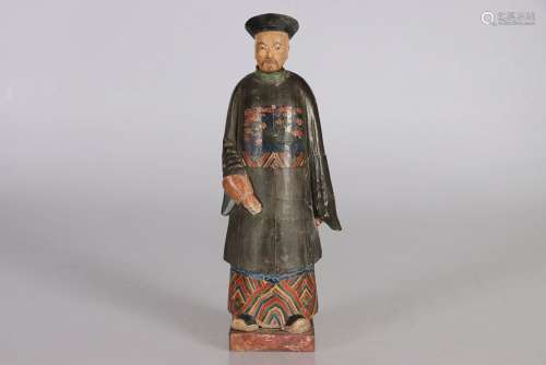 CHINE, Vers 1850. Statuette en terre cuite polychrome "