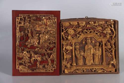 (2) CHINE, XIXe siècle. Deux panneaux en bois sculpté e