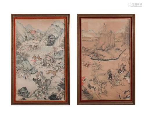 (2) CHINE, dynastie Qing. Ensemble de deux peintures à