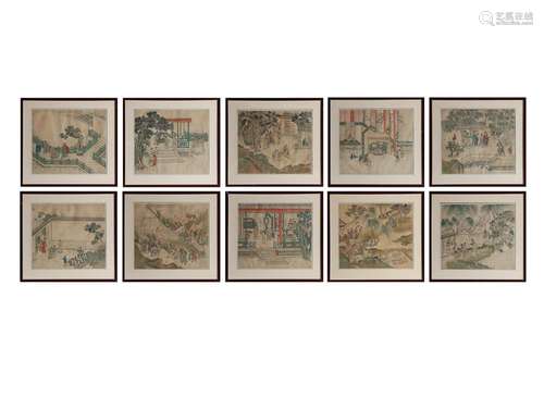 (10) CHINE, XIXe siècle. Ensemble de dix peintures encr