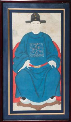 CHINE, XXe siècle. Portrait de dignitaire assis sur un